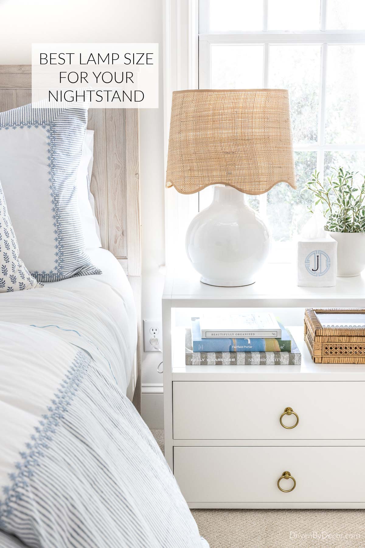 Lamp on nightstand next to bed