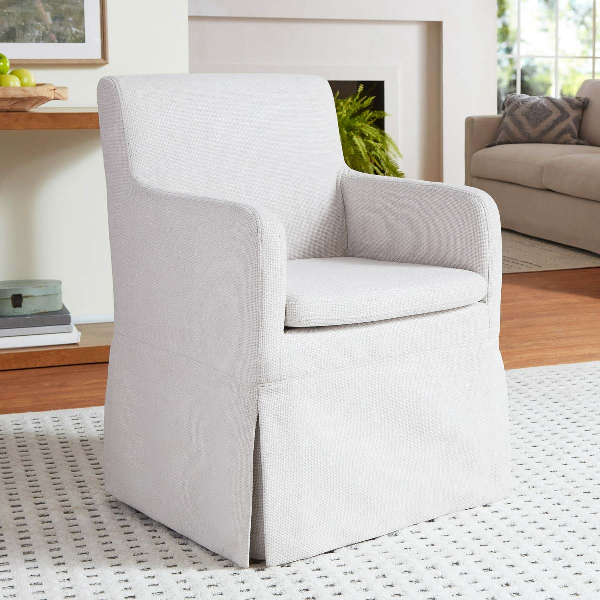 Affordable slipcovered dining chair on casters