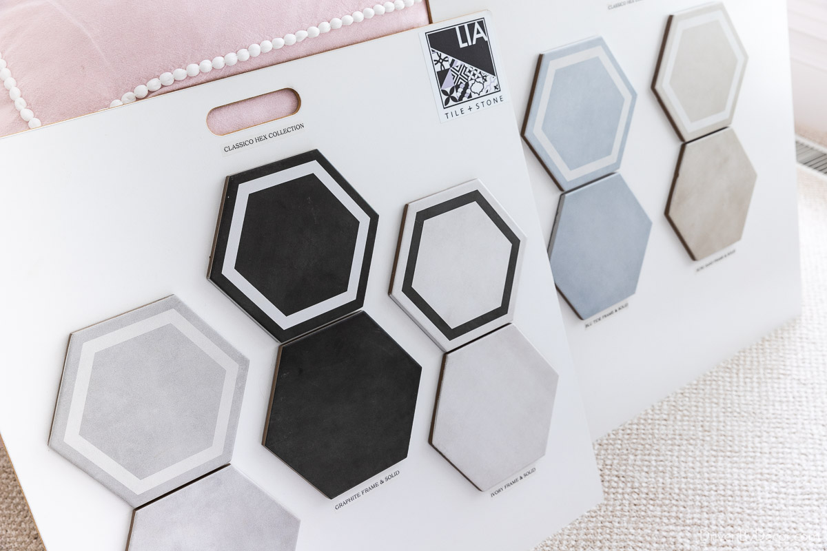 Porcelain hexagon tiles with white border