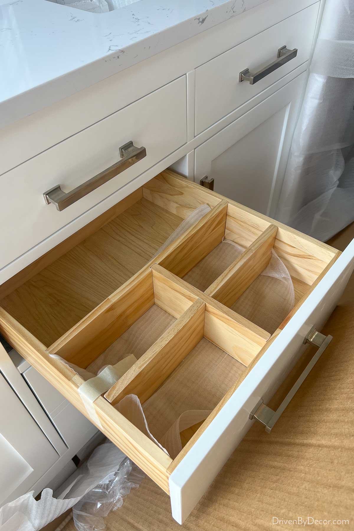 Divided drawer in vanity