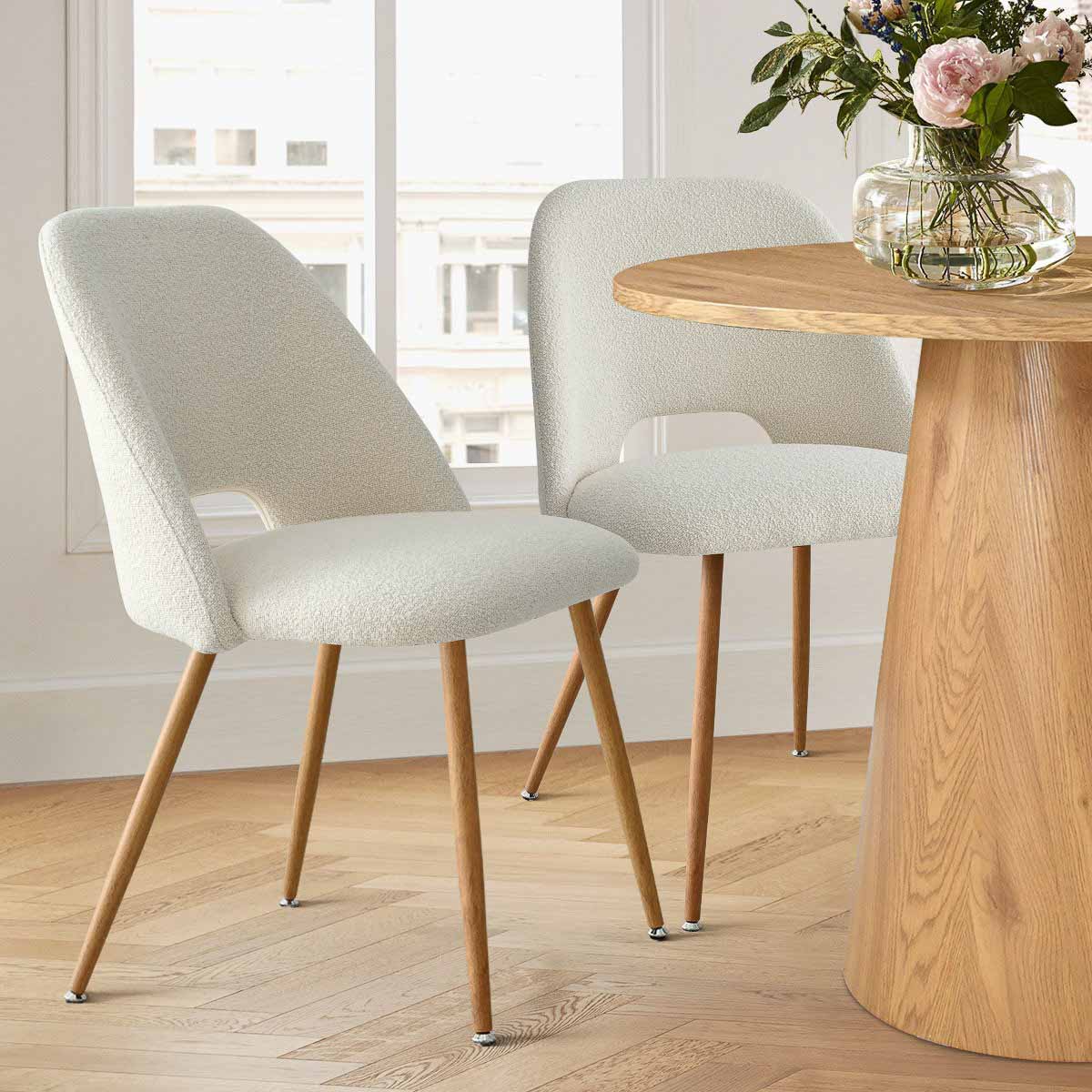 Fabric wrapped chair with dowel legs