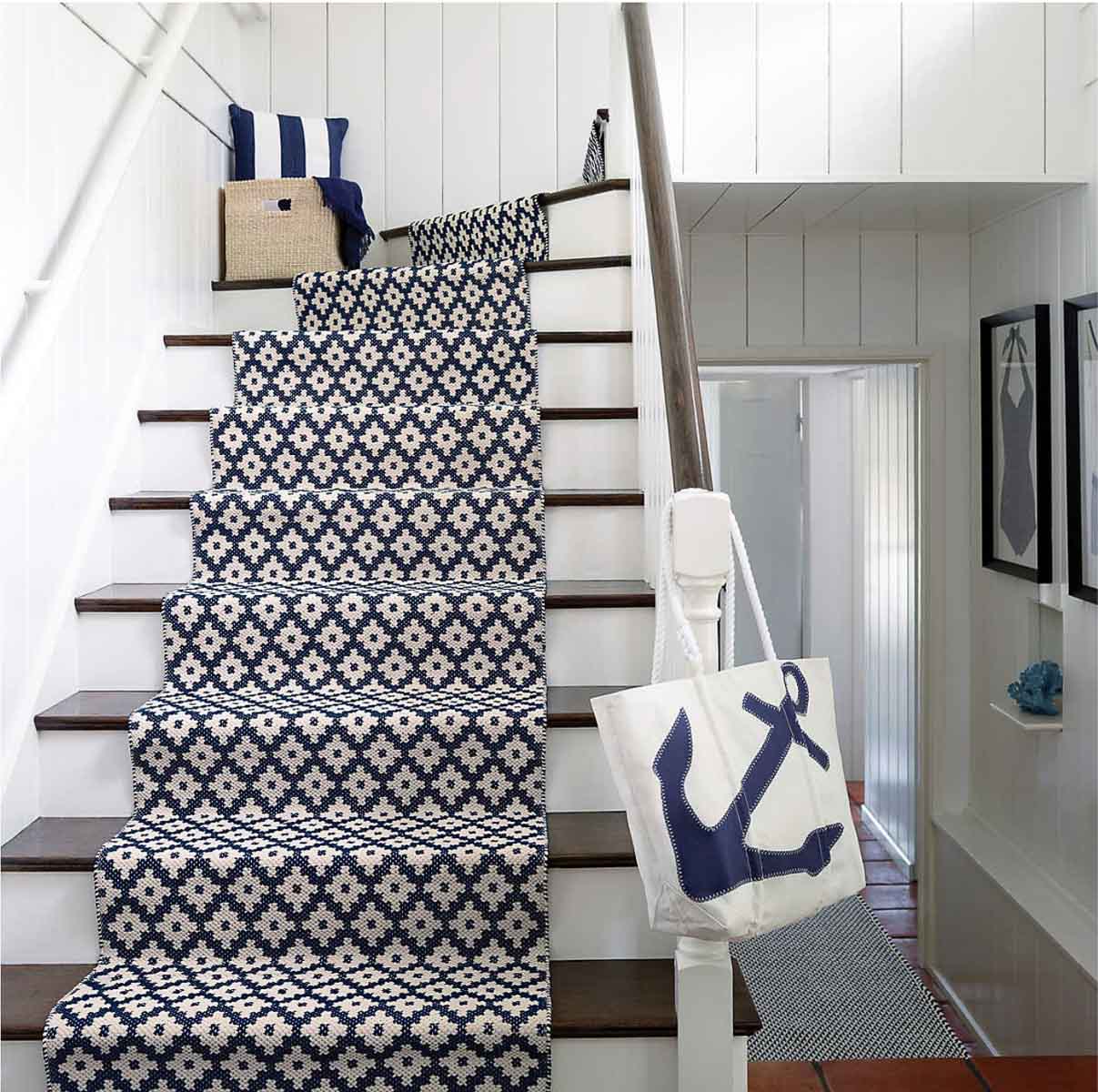 Navy geometric stair runner