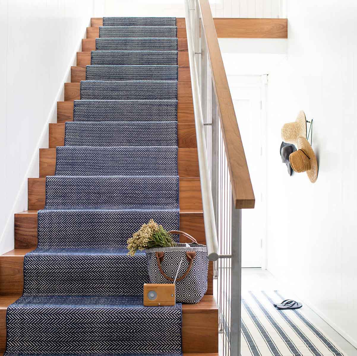 Indigo herringbone stair runner