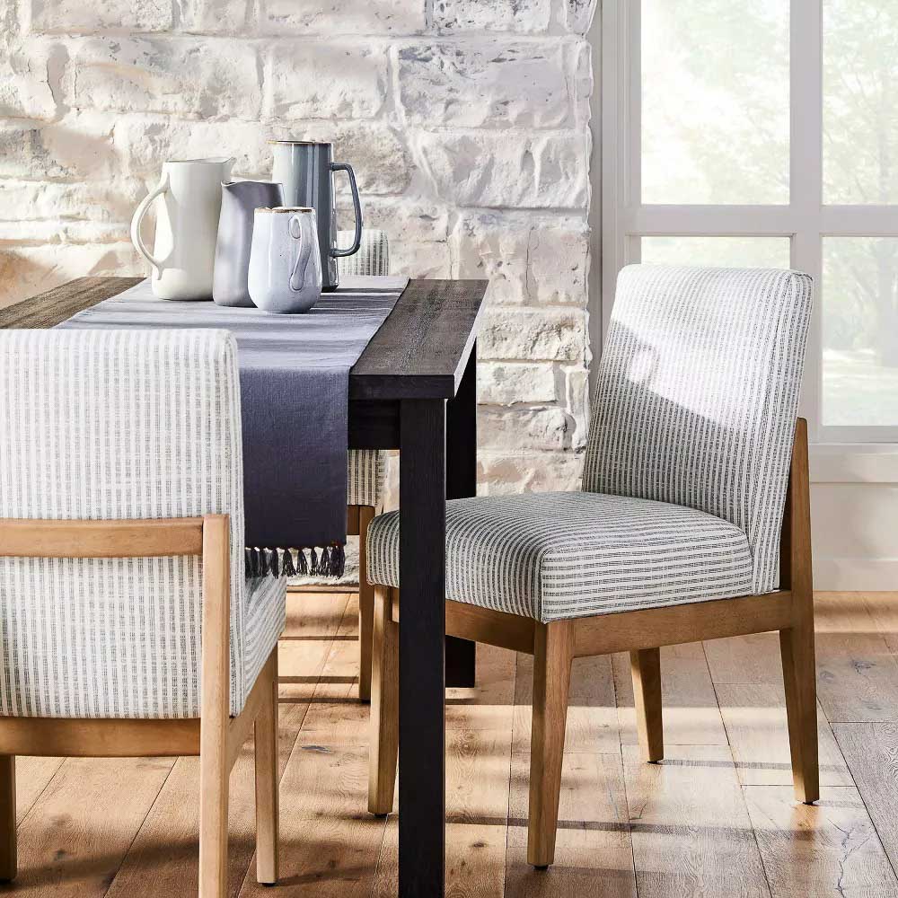 Upholstered stripe dining chairs