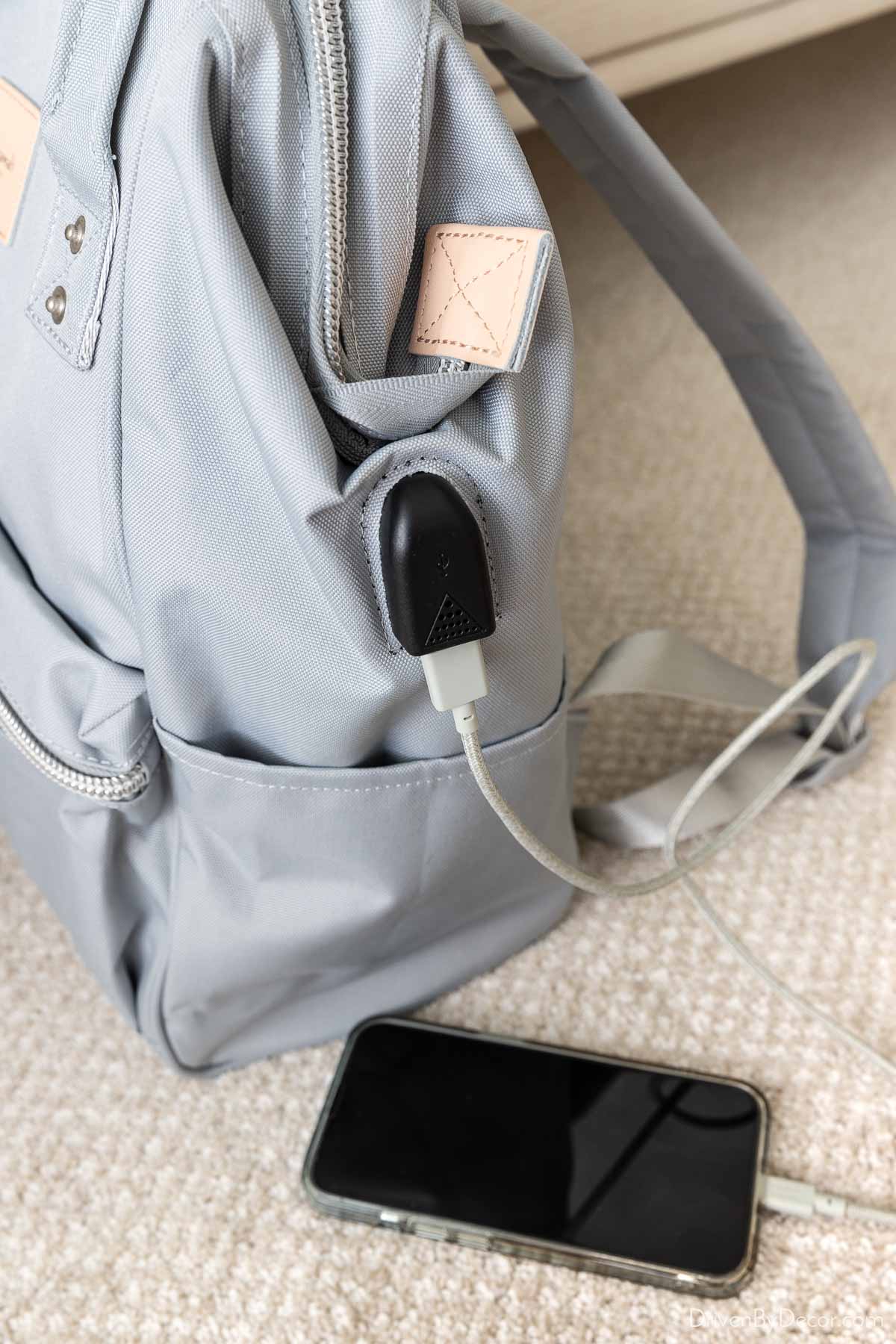 Backpack with USB port for charging your phone