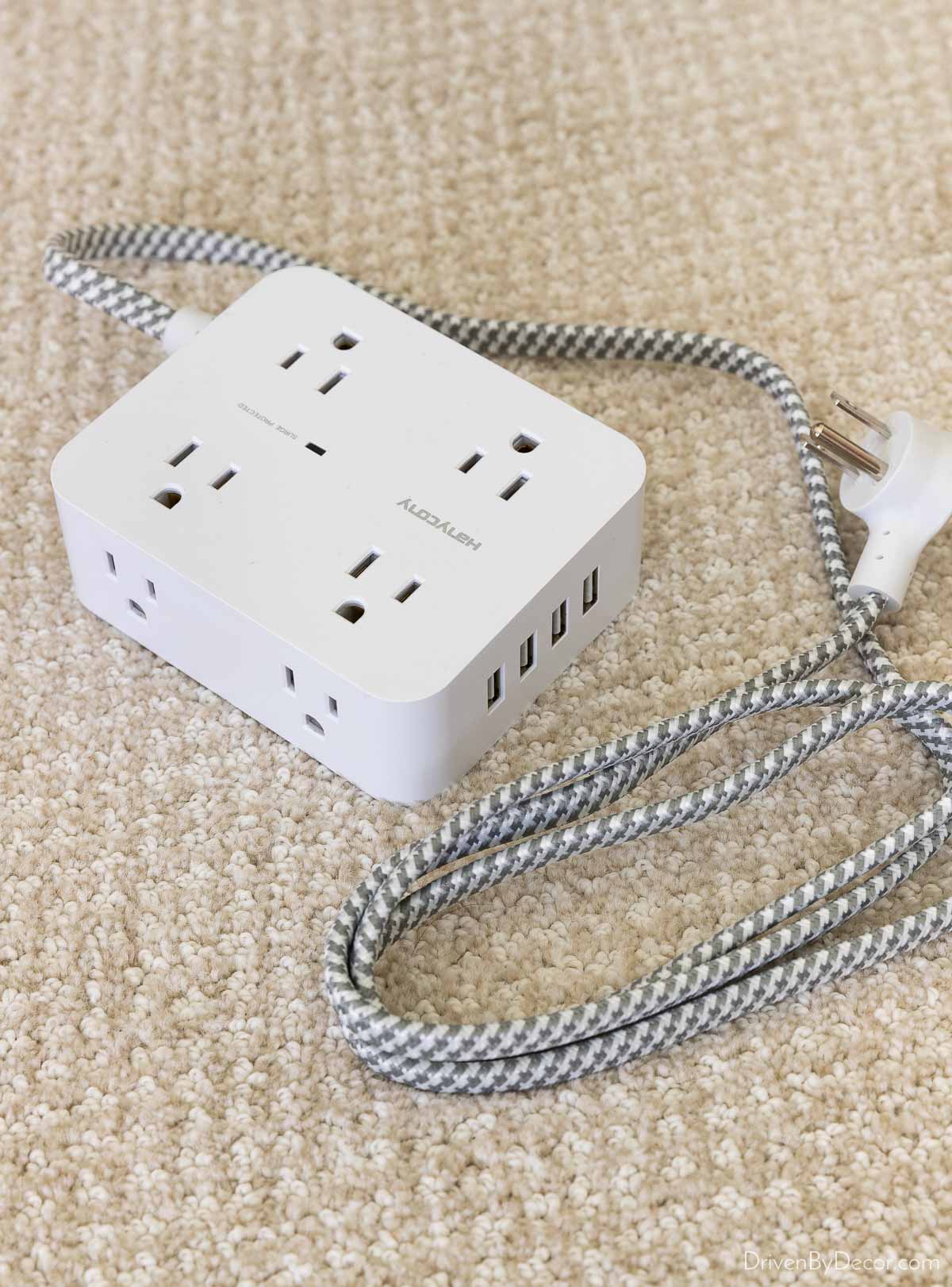 Combination surge protector and extension cord that's perfect for college dorms!