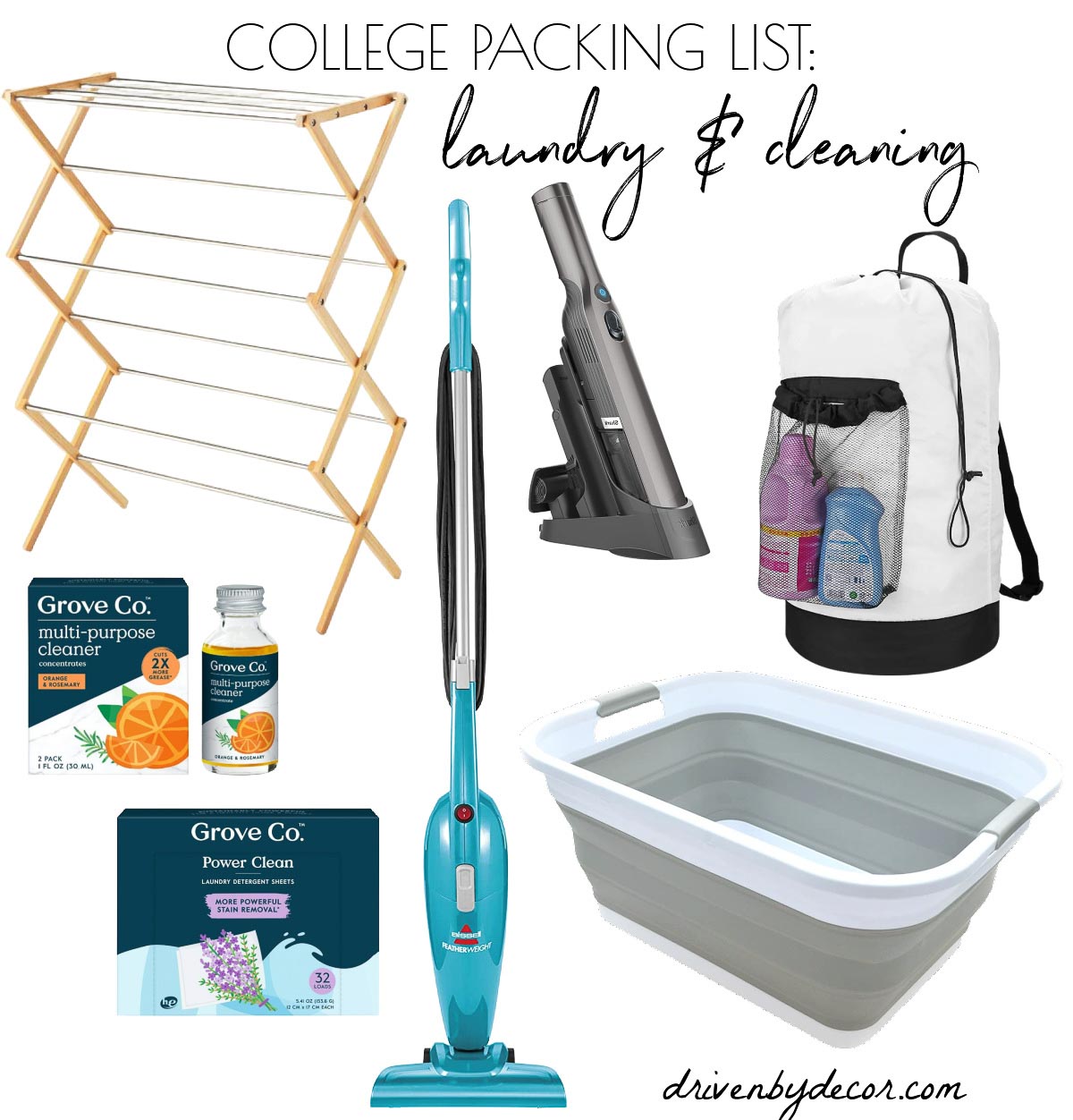 Laundry & cleaning items to add to your college packing list!