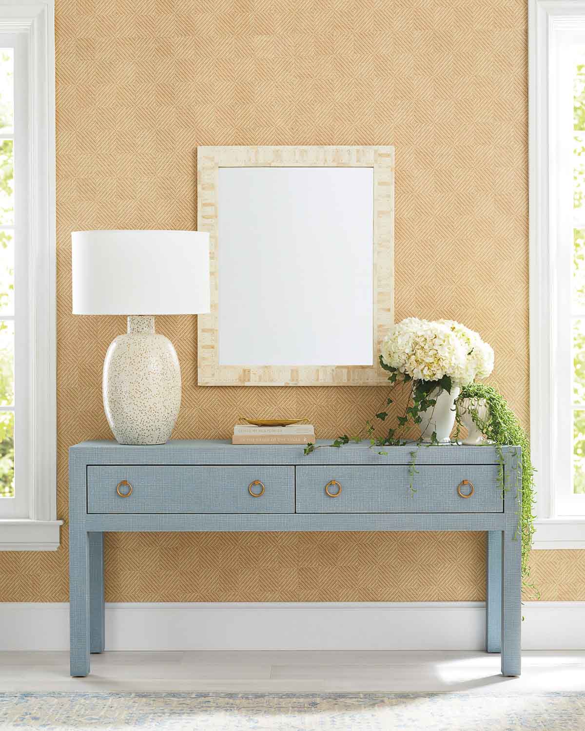 Rectangular mirror over console table