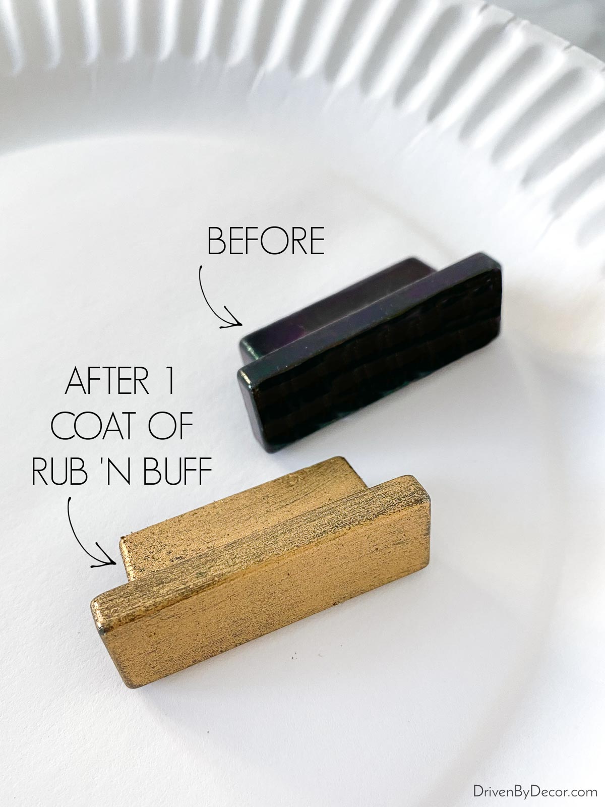 Rub 'n Buff used to change knobs to gold color