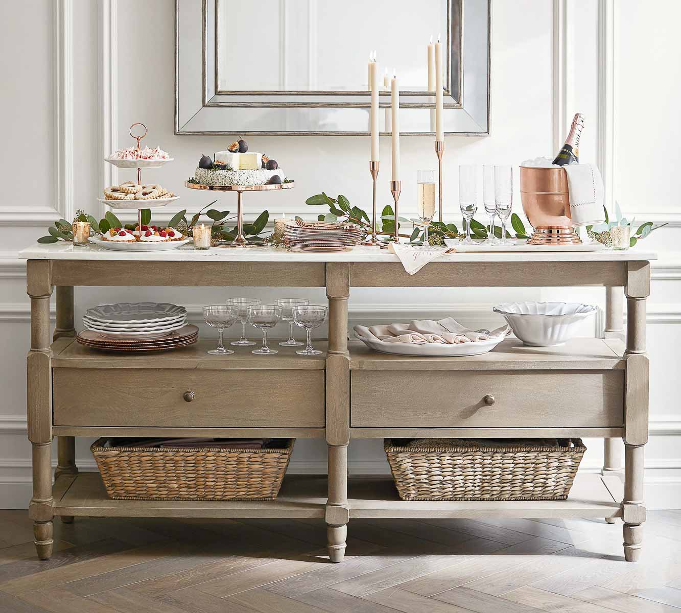 Buffet laid out on console table