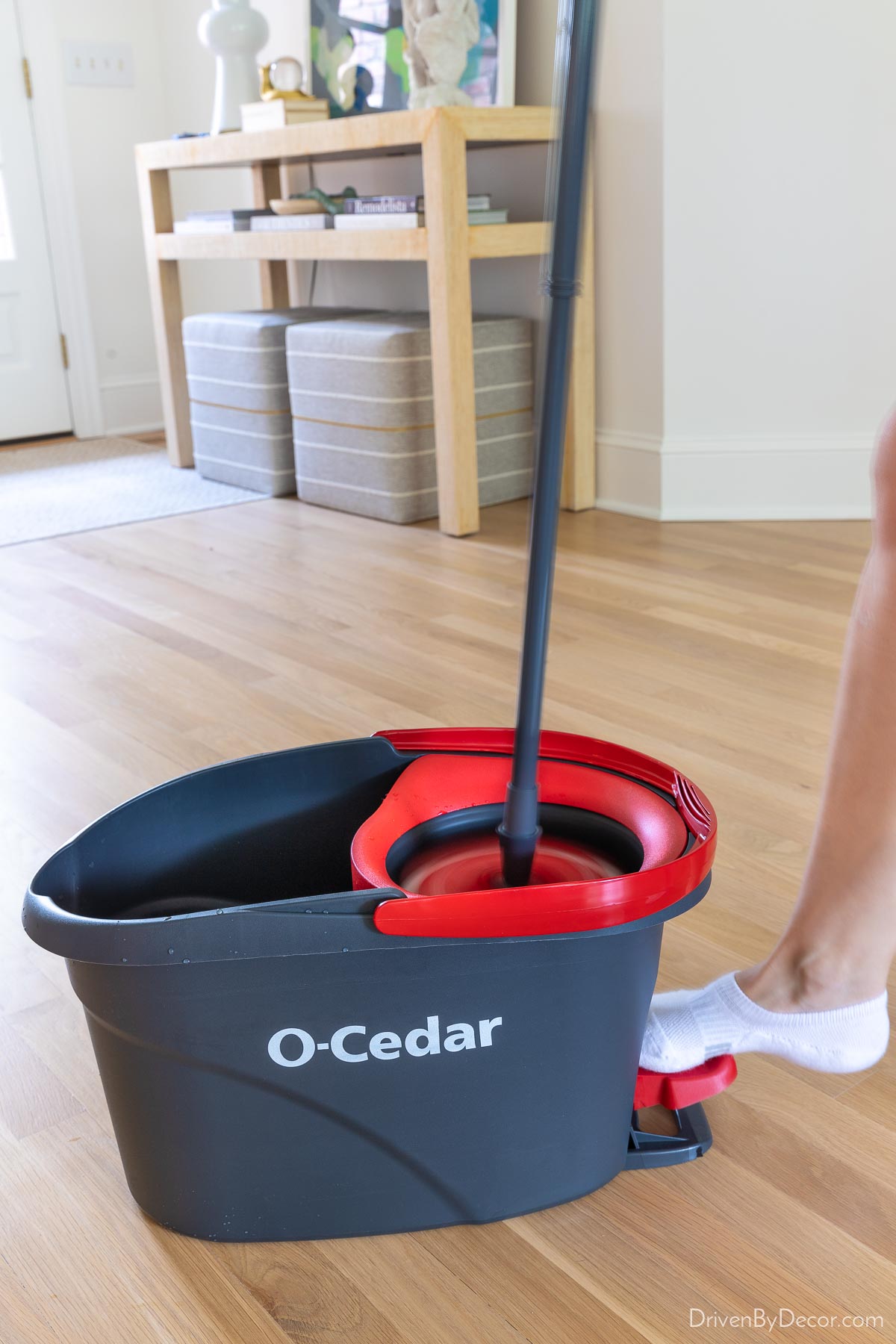 Using the spin mop to clean hardwood floors