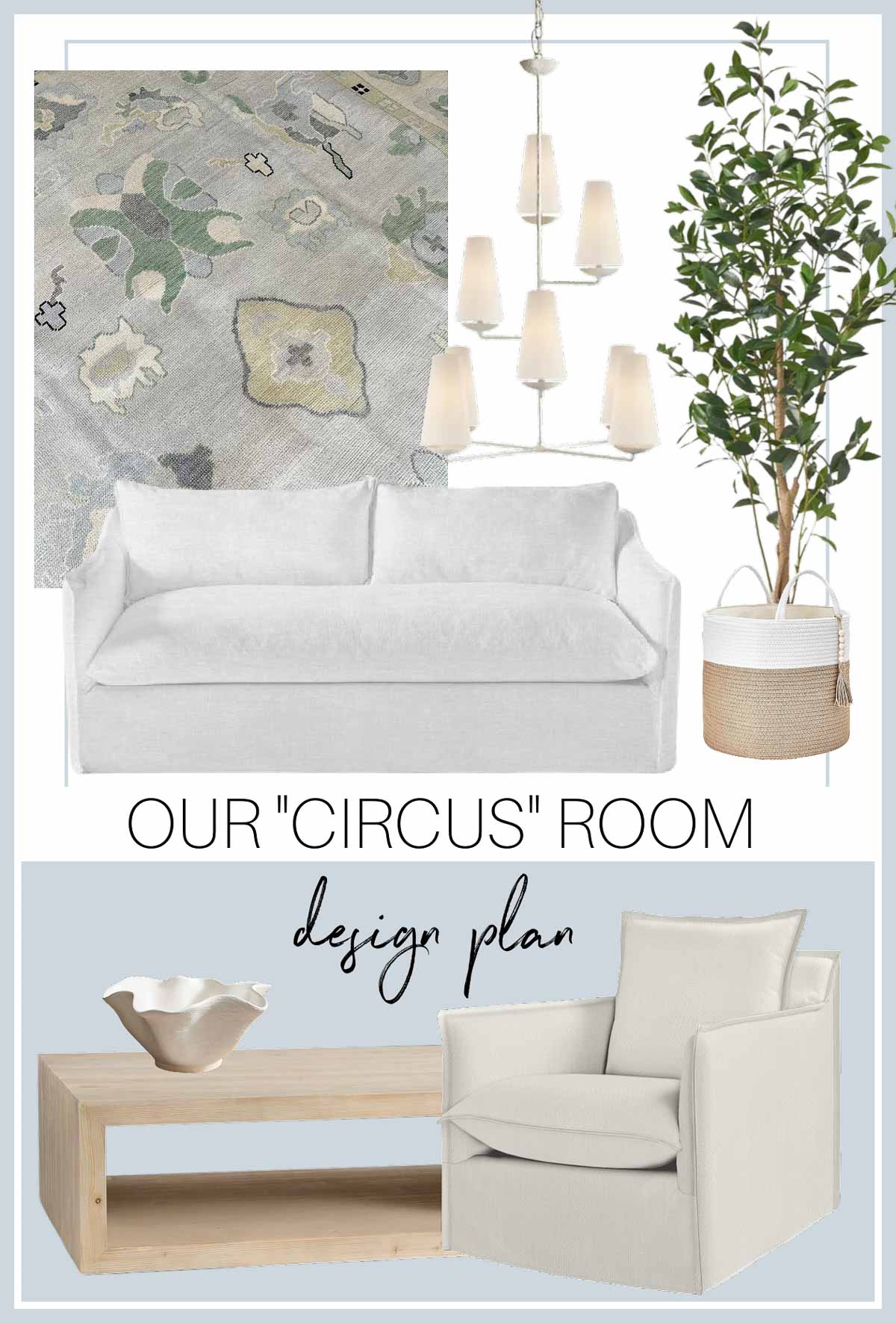 A design board with the furniture and accessories for our sunroom