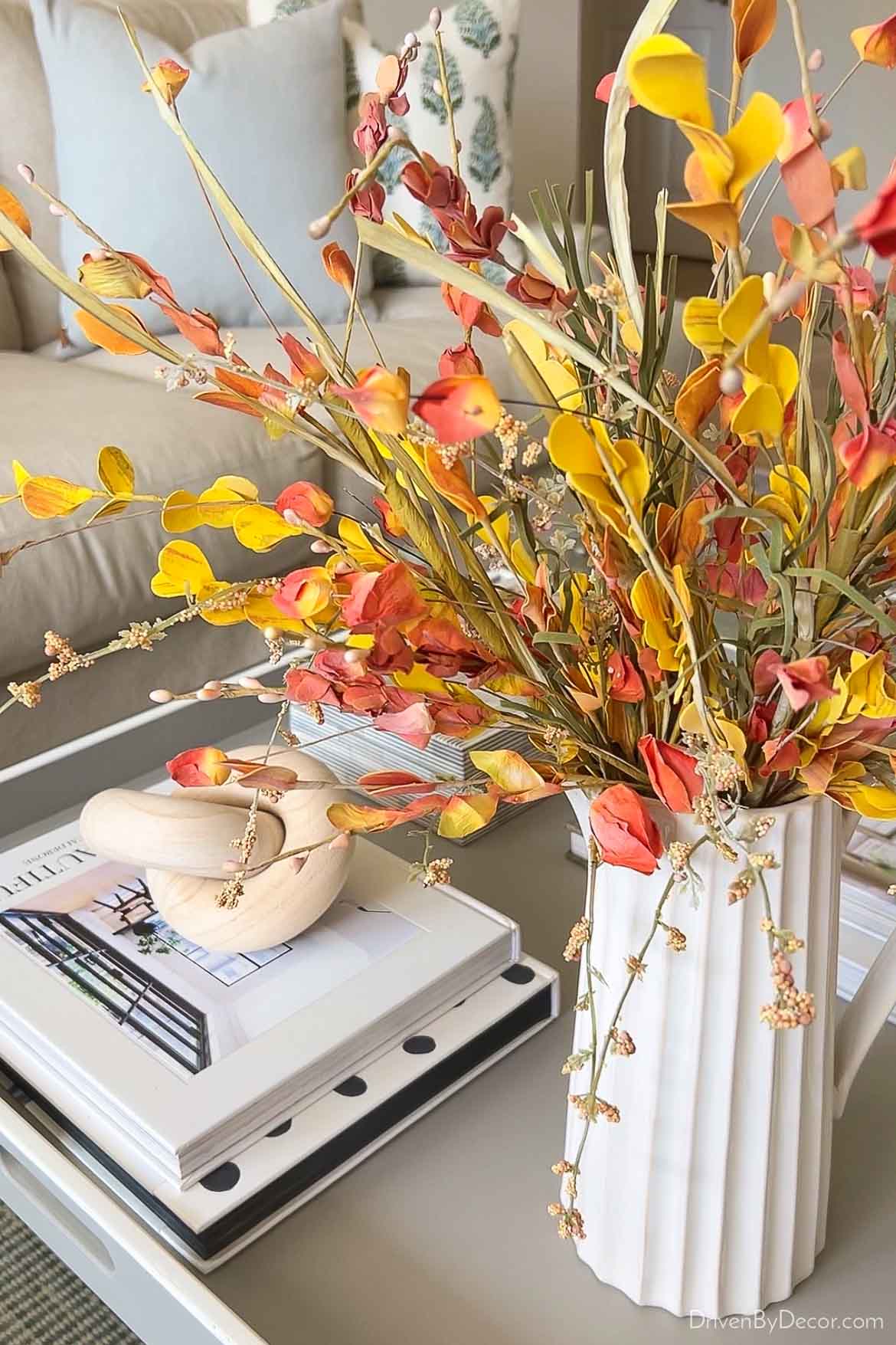 Faux fall wildflowers as fall decor