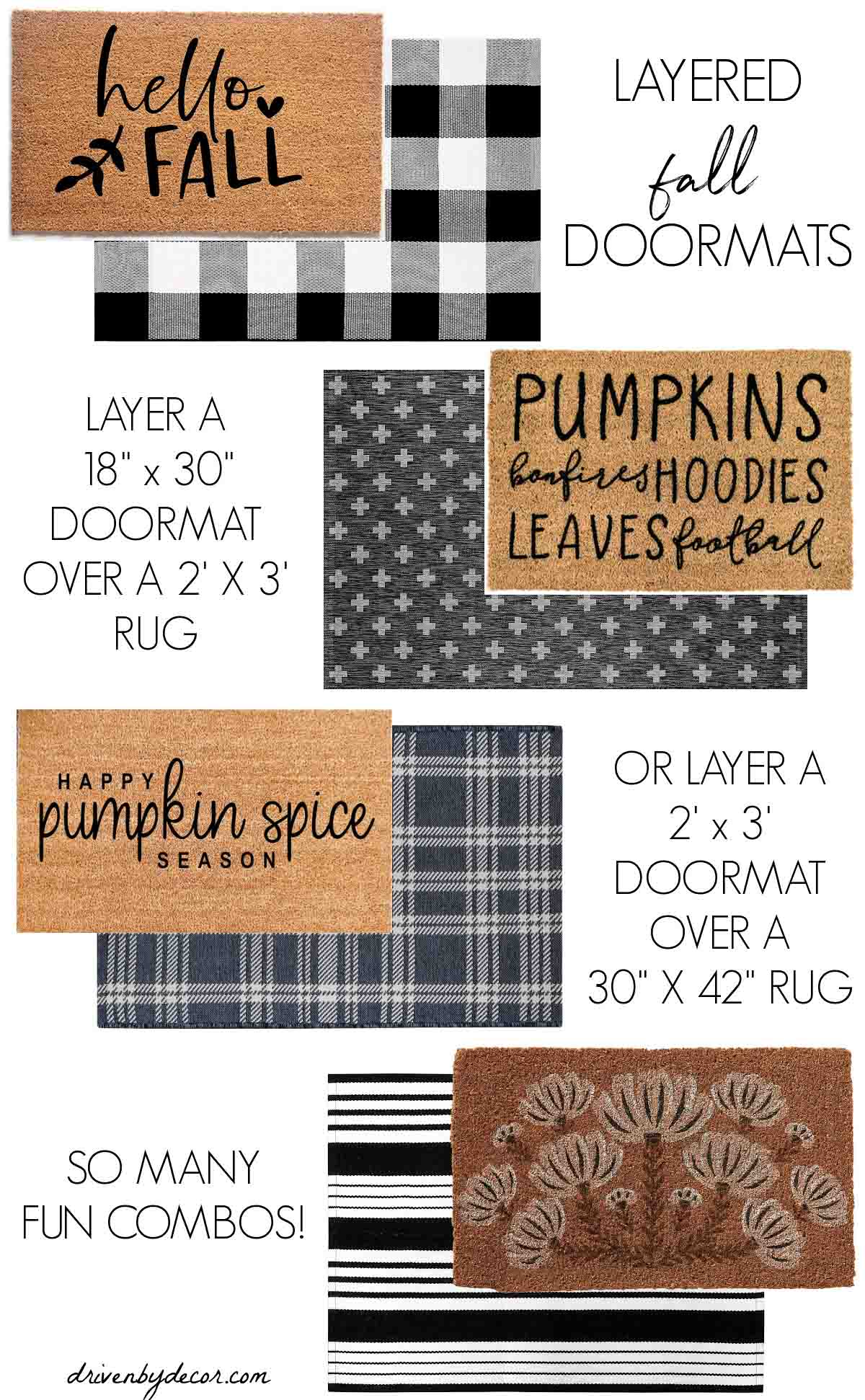 Examples of layering a fall doormat over an outdoor rug for fall!