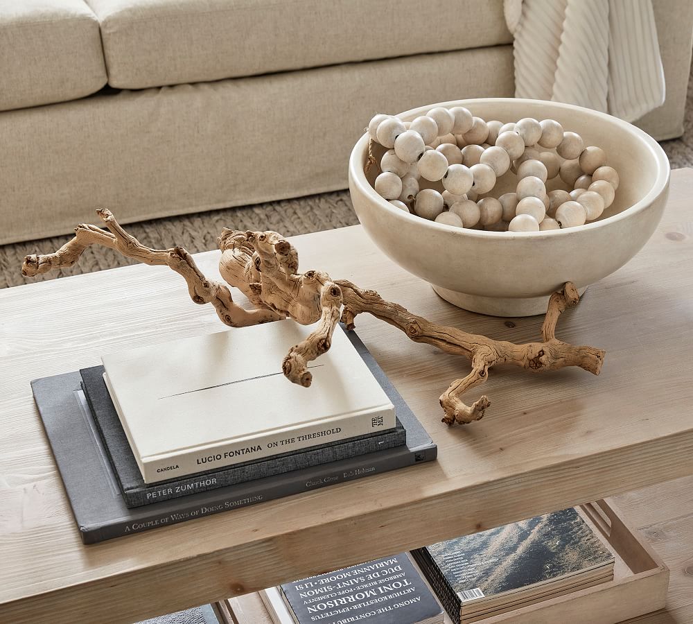 Driftwood and wood beads as neutral fall decor