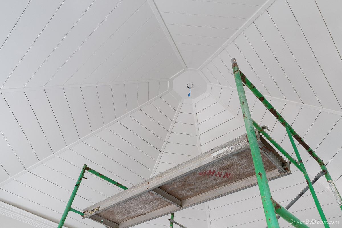 Shiplap ceiling close-up