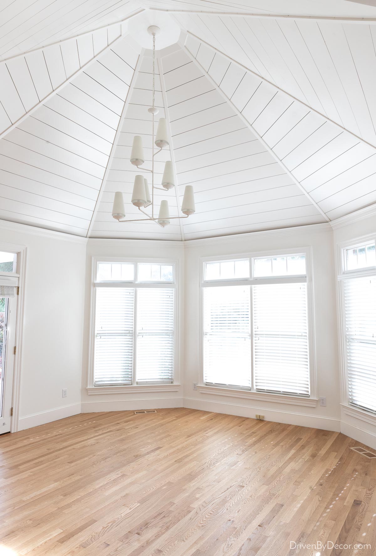 The shiplap ceiling in our sunroom