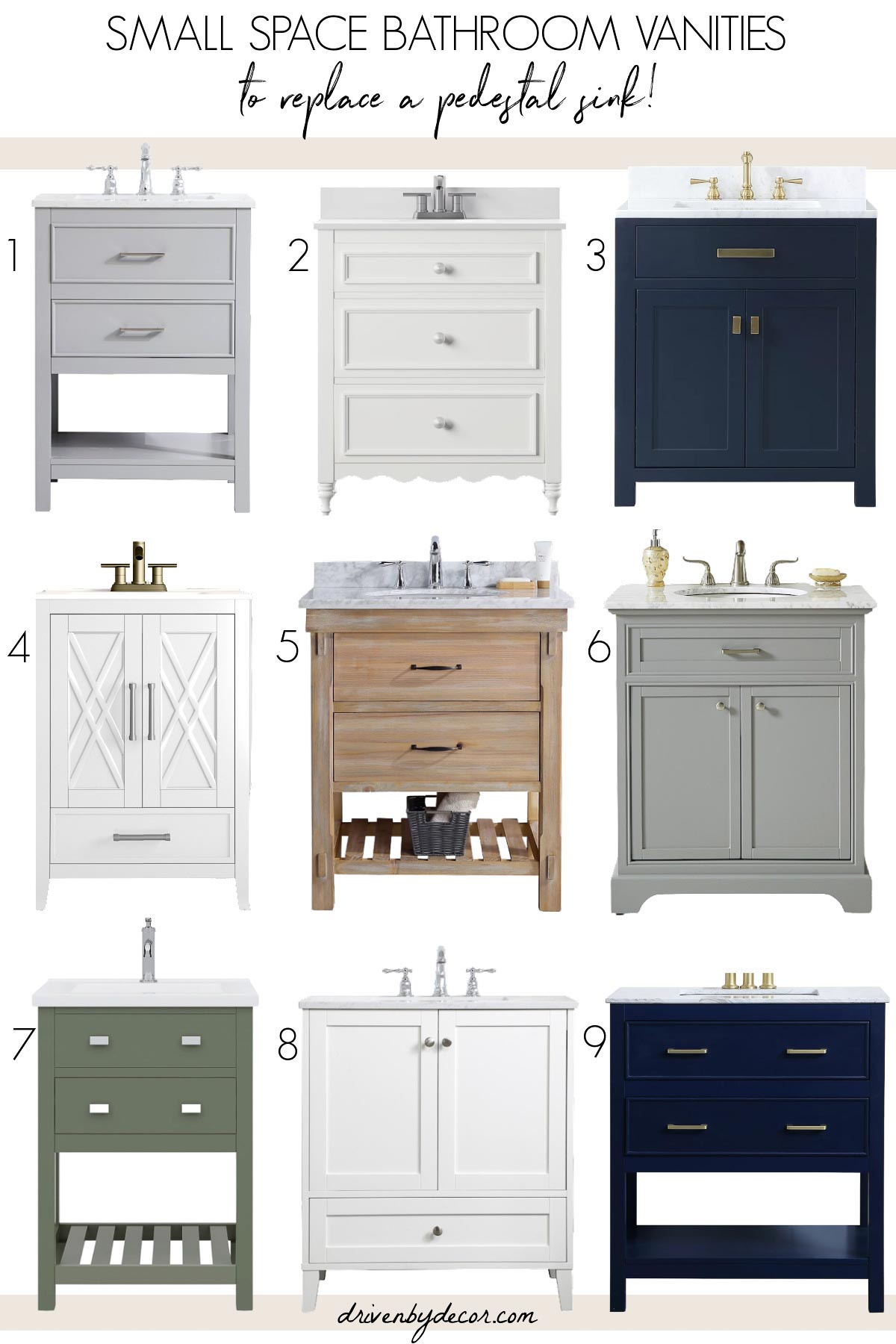Small bathroom vanities that are perfect for replacing a pedestal sink