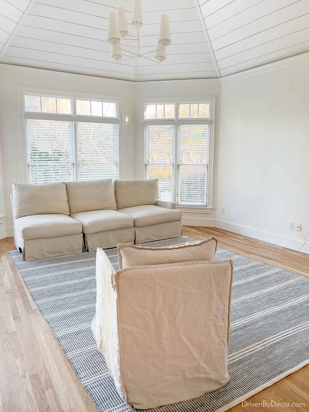 Trying out rug sizes in our new space