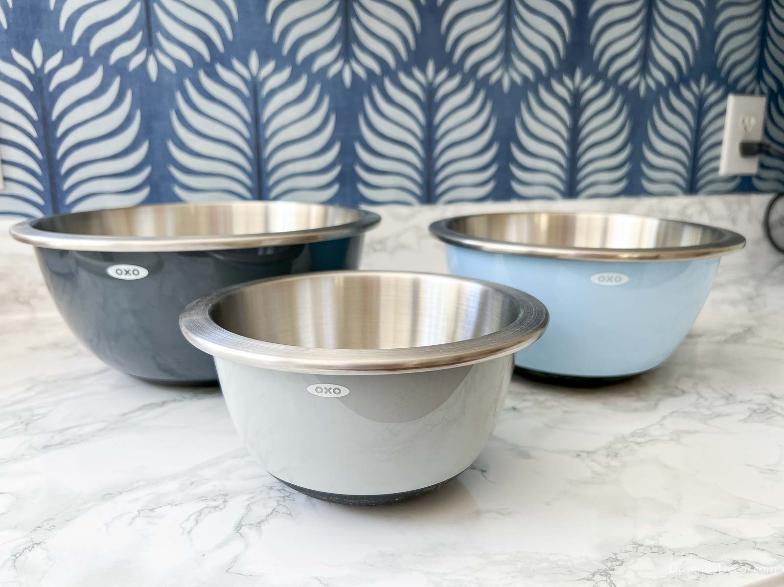 Blue and gray nesting mixing bowls with stay-put bottom