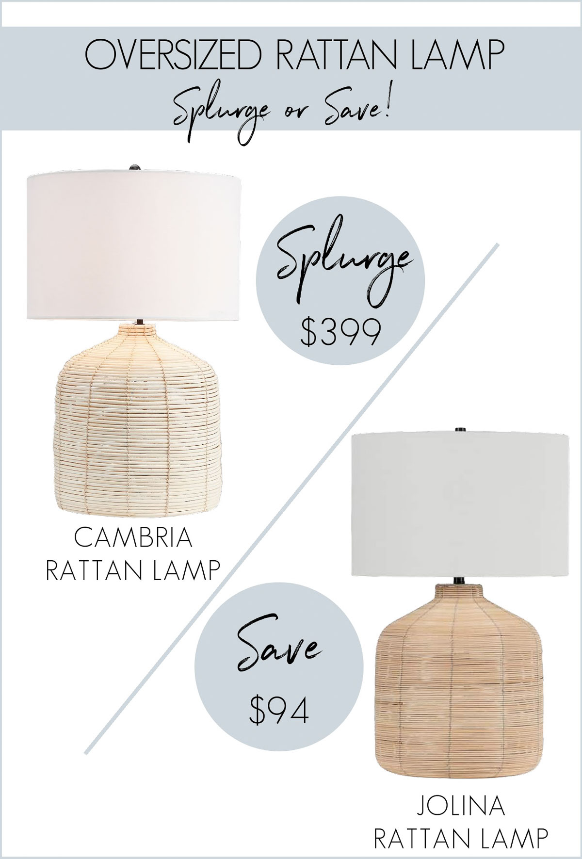 Pottery Barn Cambria rattan lamp look for less - a favorite cheap home decor find!
