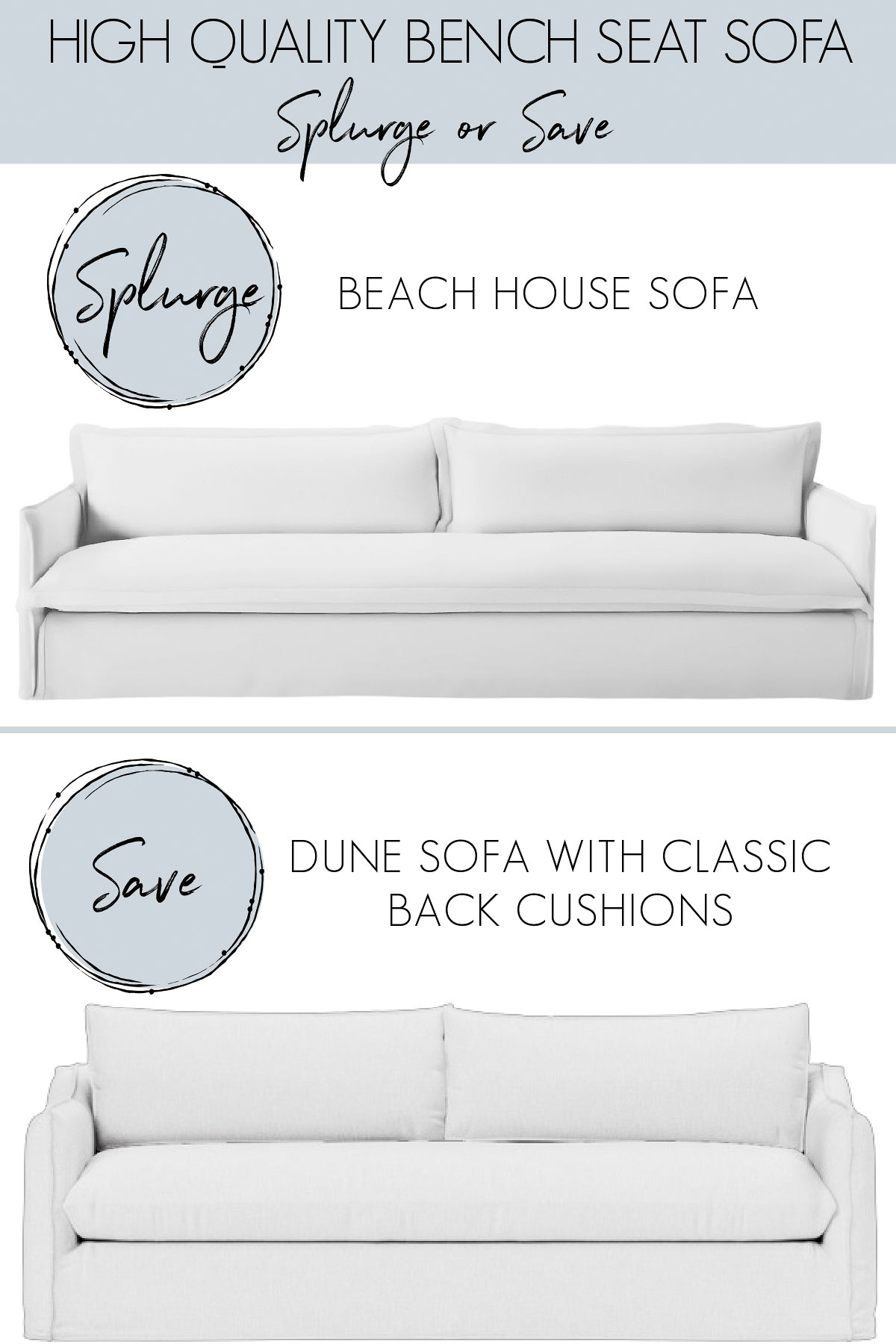 Bench seat sofas - designer version vs. lower priced version