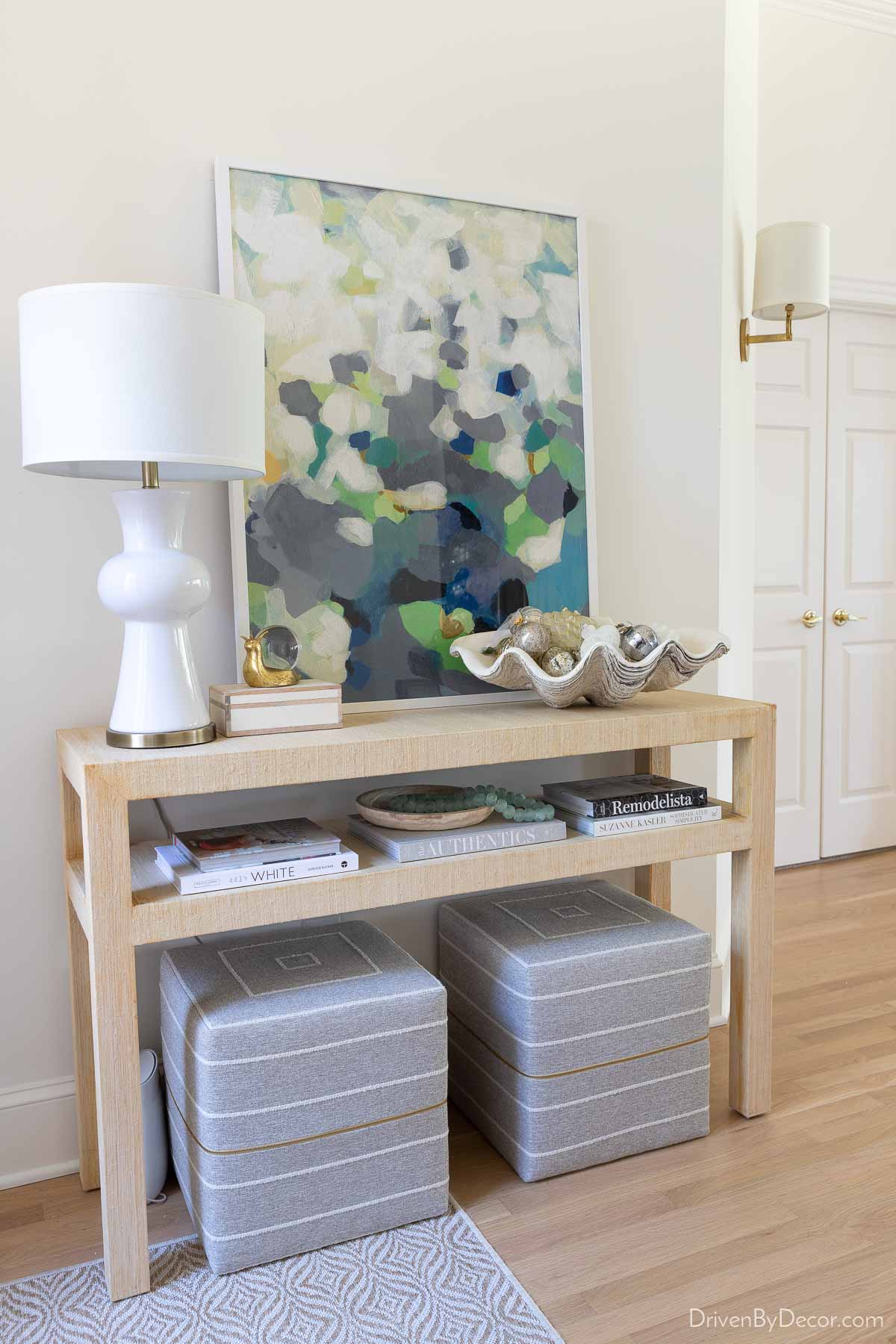30 Designer Looks for Less: High-End Home Decor on the Cheap! Our entryway console with decorative giant clamshell