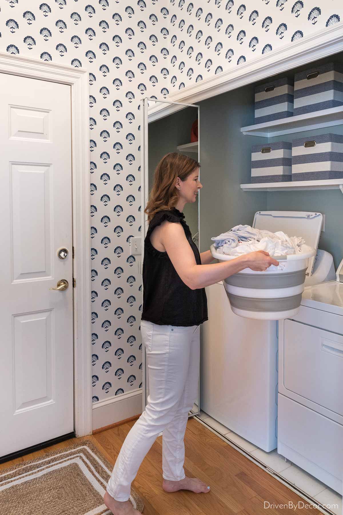 Walking into the laundry room with a basket of laundry turns on our overhead light via our motion sensor