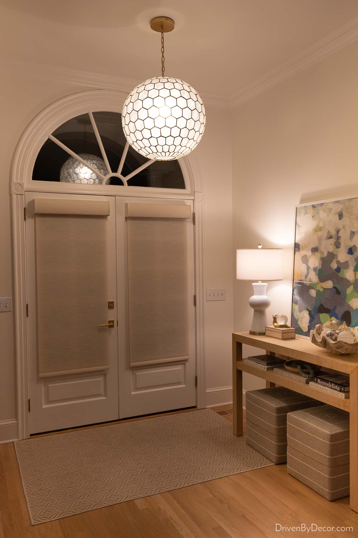 Our Serena Shades provide privacy on our front doors at night