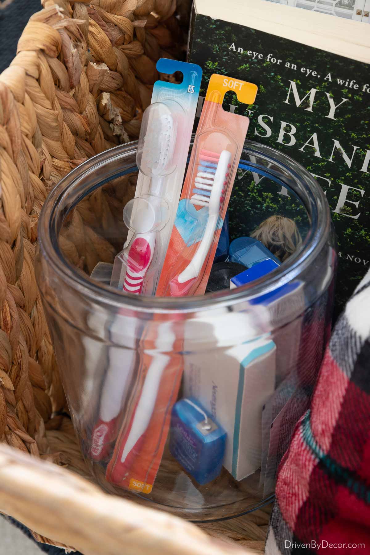 Extra toiletries in a jar for guests