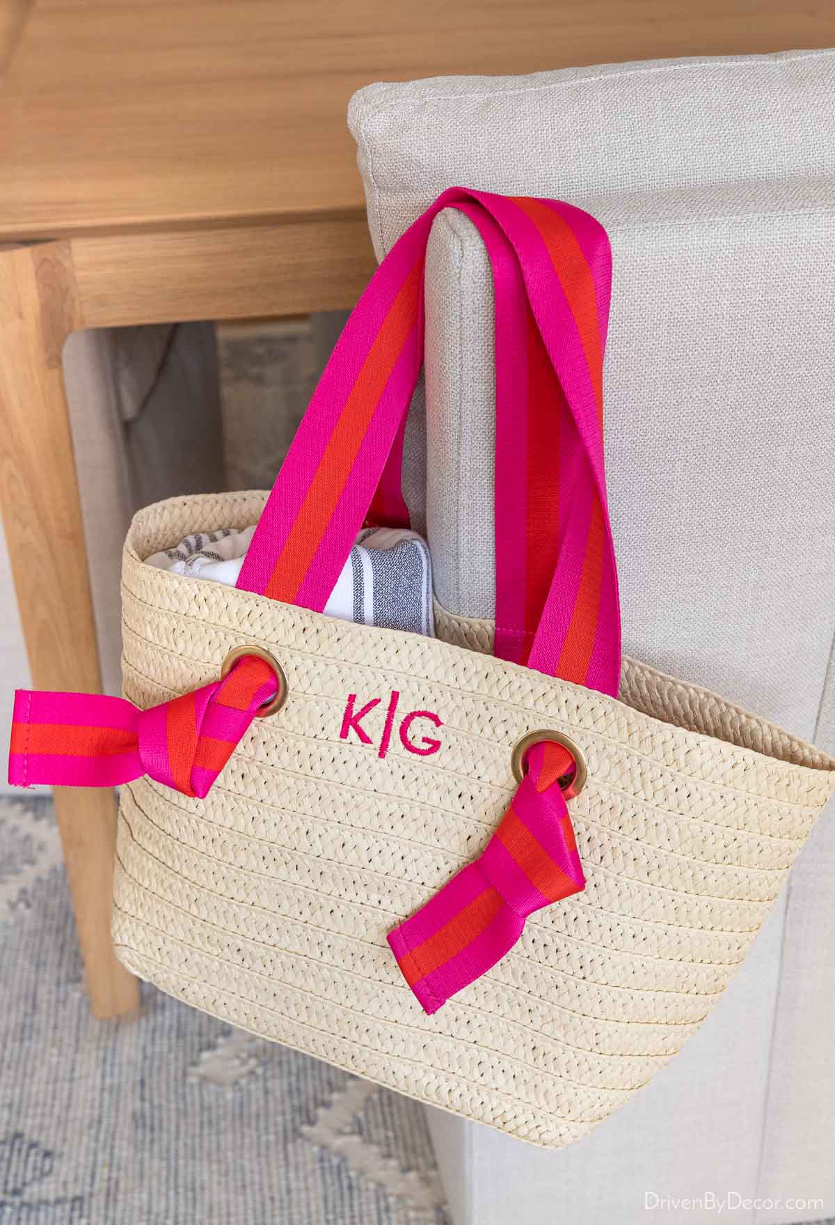 Ribbon straw beach tote - the perfect gift for her to add to your Christmas wish list