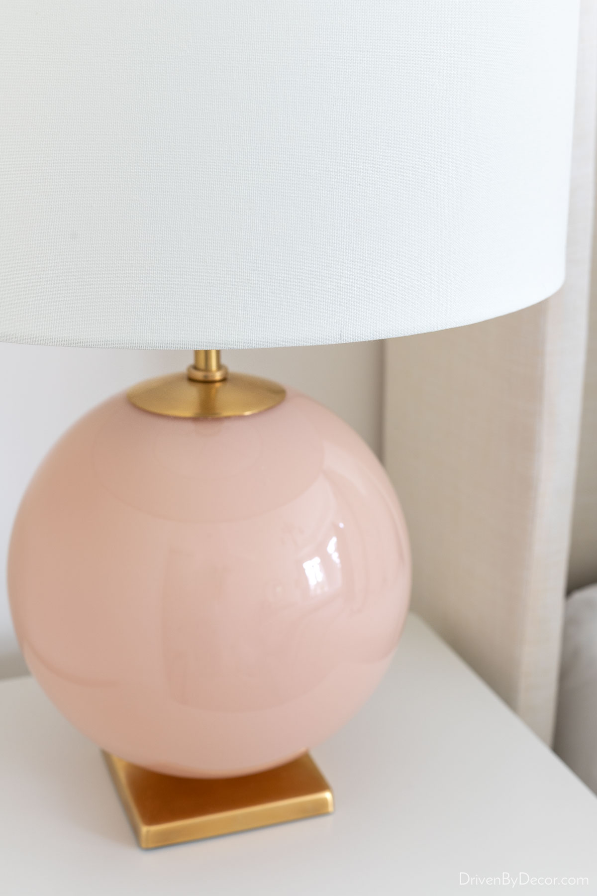 Our blush bedroom lamps with gold base and cream shade