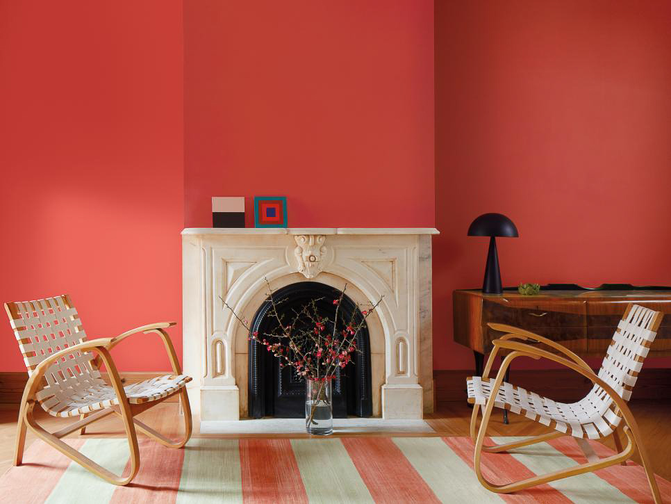 Benjamin Moore Raspberry Blush on living room wall