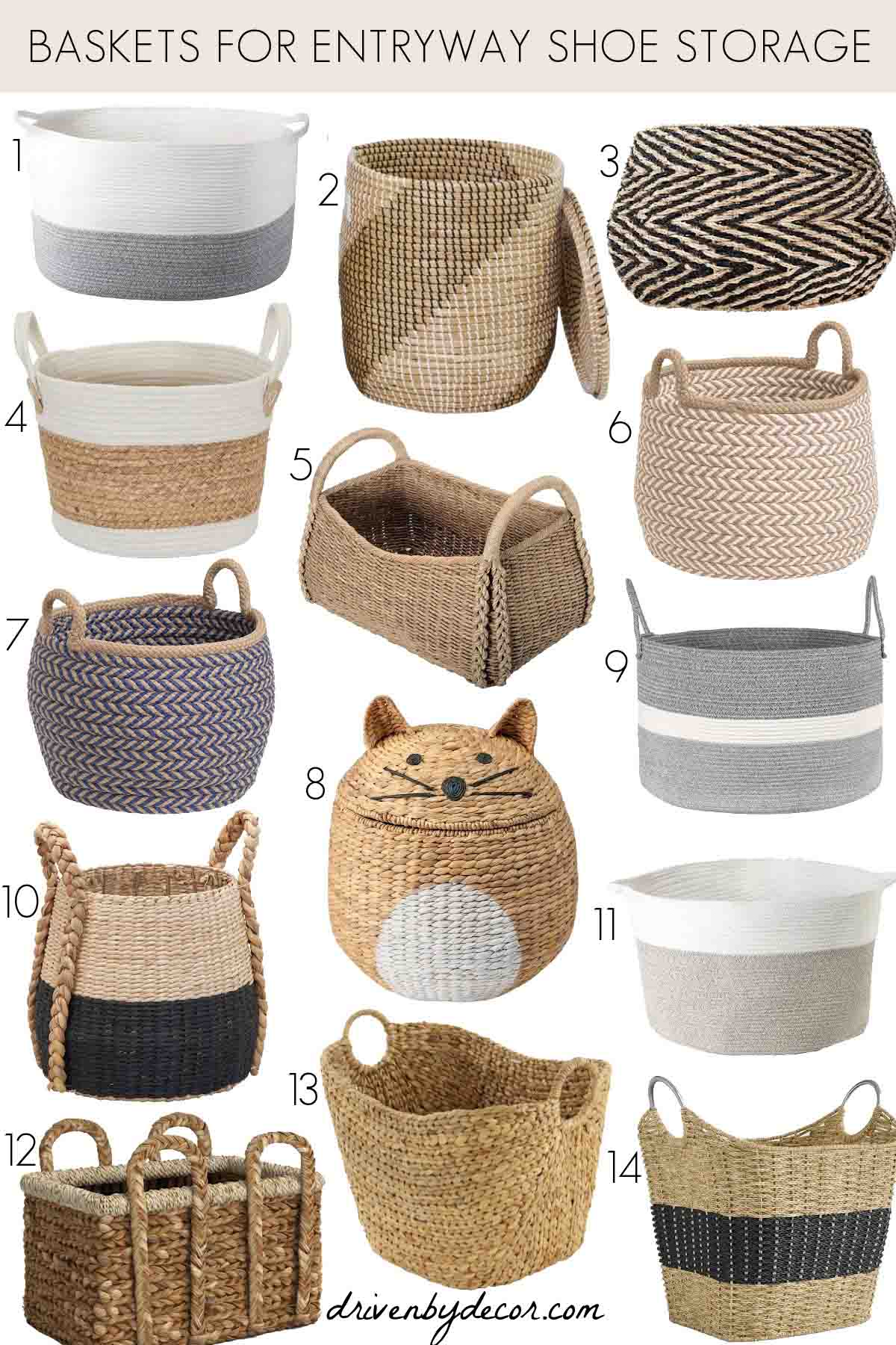 Baskets for entryway shoe storage
