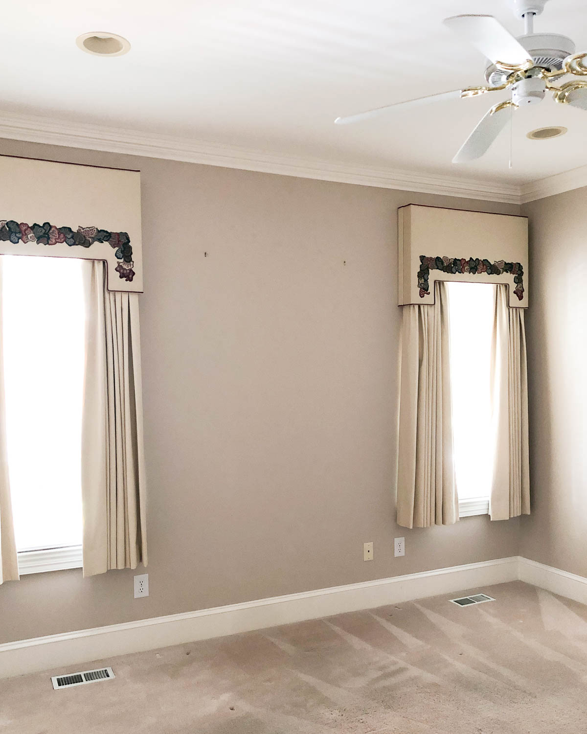 Bedroom drapes that hang over a foot off the ground