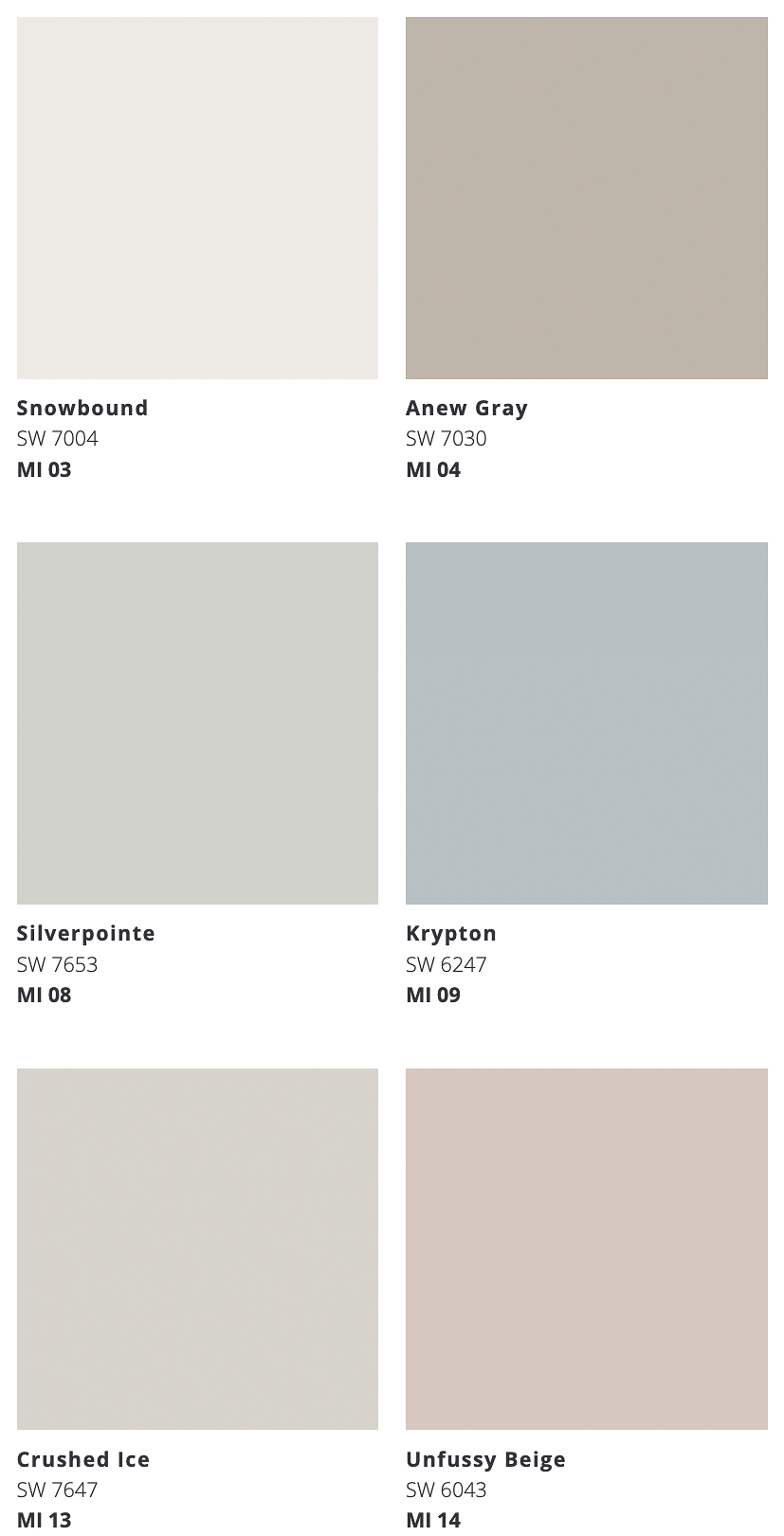 Color palette of 6 colors for a whole house color scheme