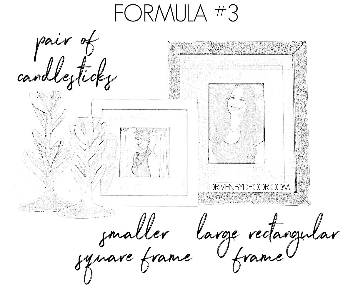 Formula for how to decorate a bookshelf - frames + candlesticks