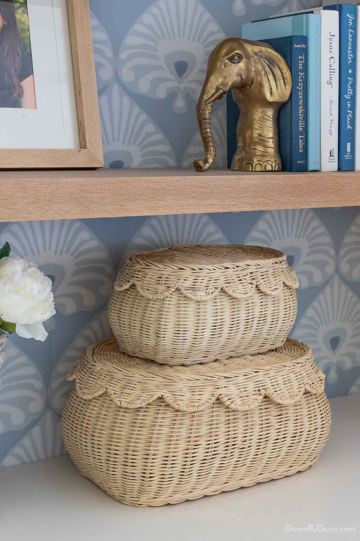 Scalloped rattan baskets