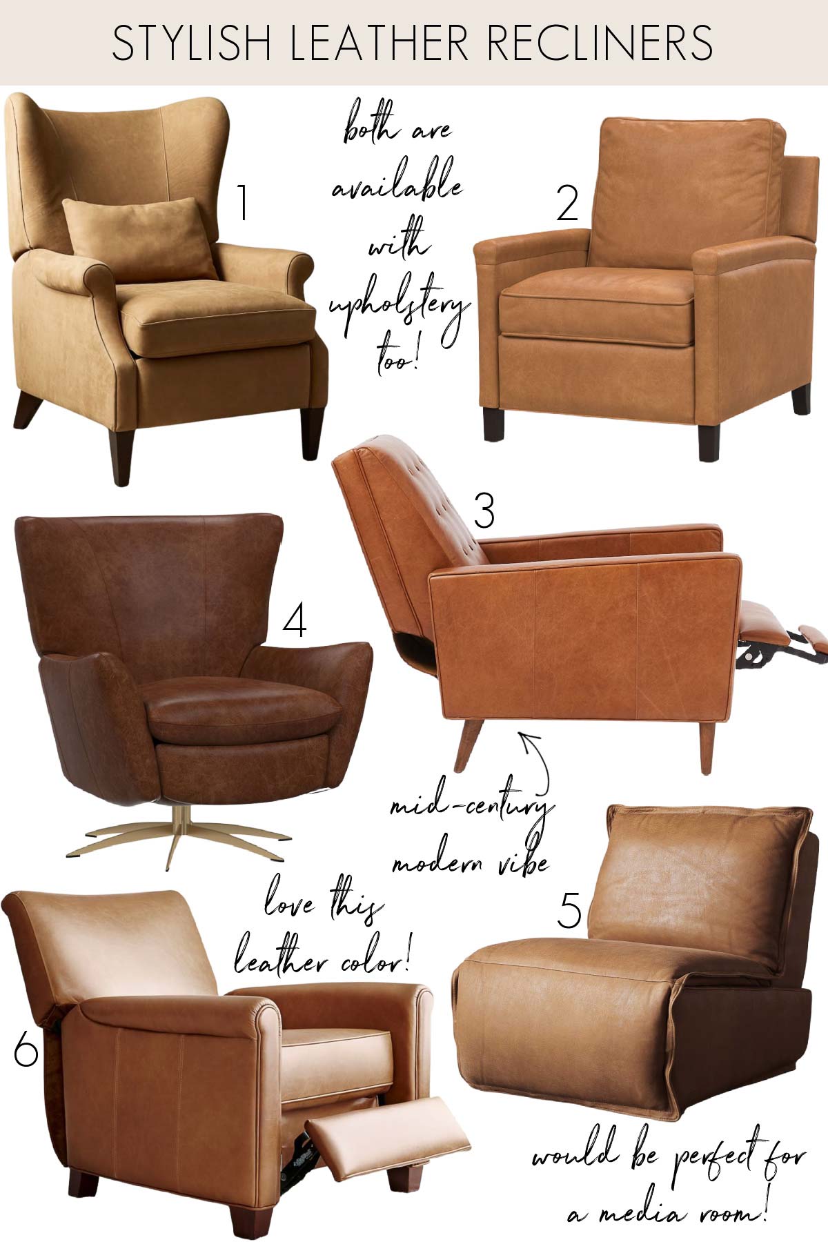 Collage of stylish leather recliners
