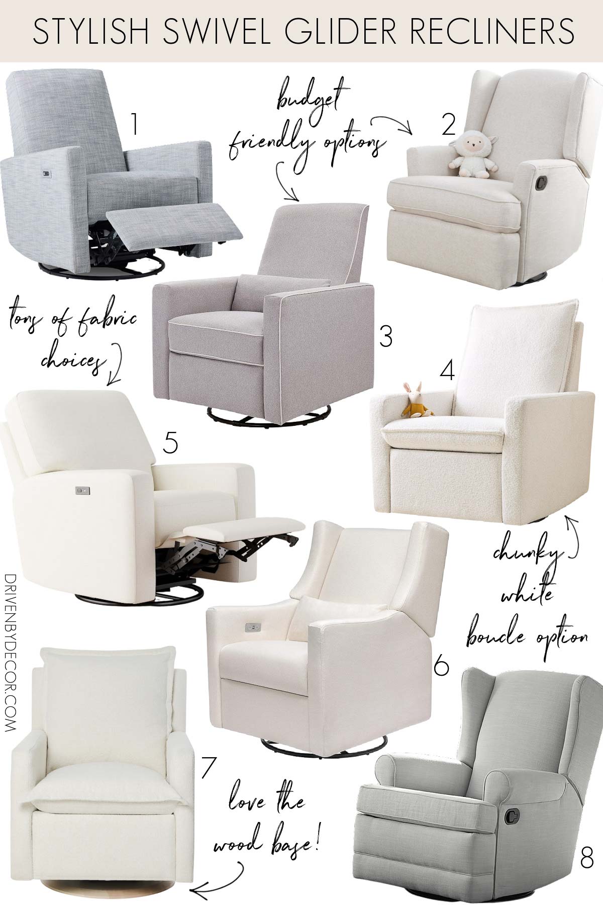 Stylish swivel glider recliners