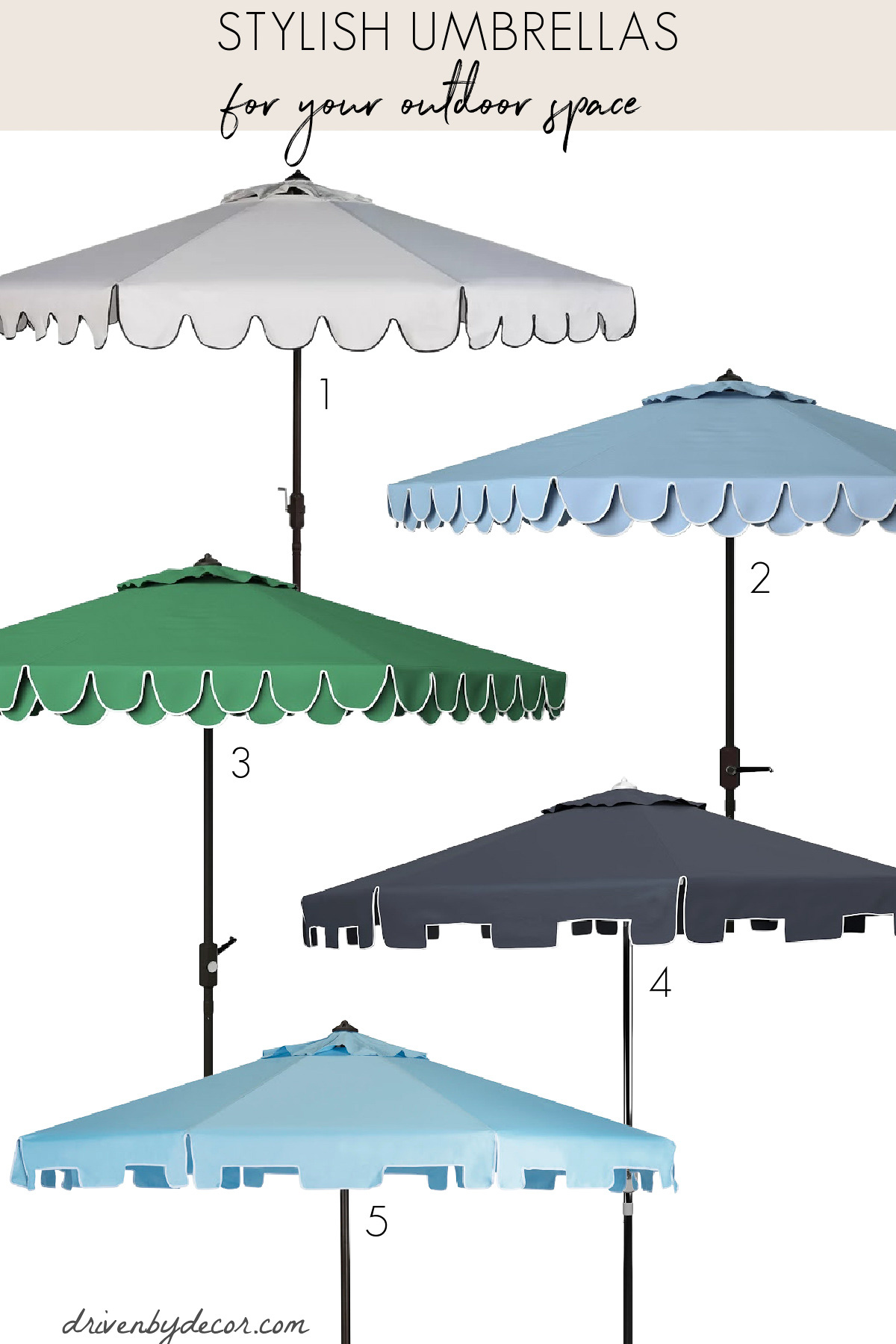 Five stylish umbrellas for porches, patios, and decks