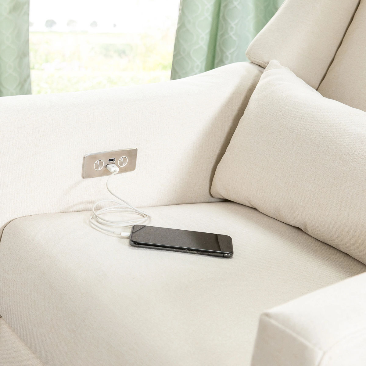 Power recliner with inside buttons and USB outlet for phone charging