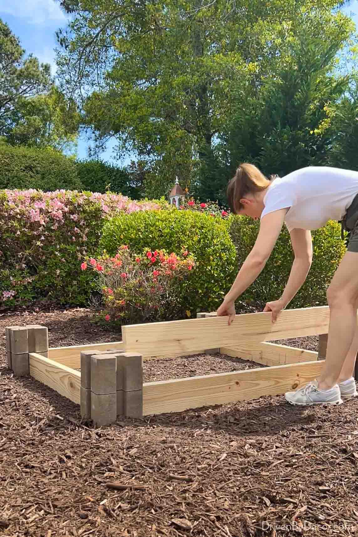 Adding a second row of boards to DIY raised garden bed