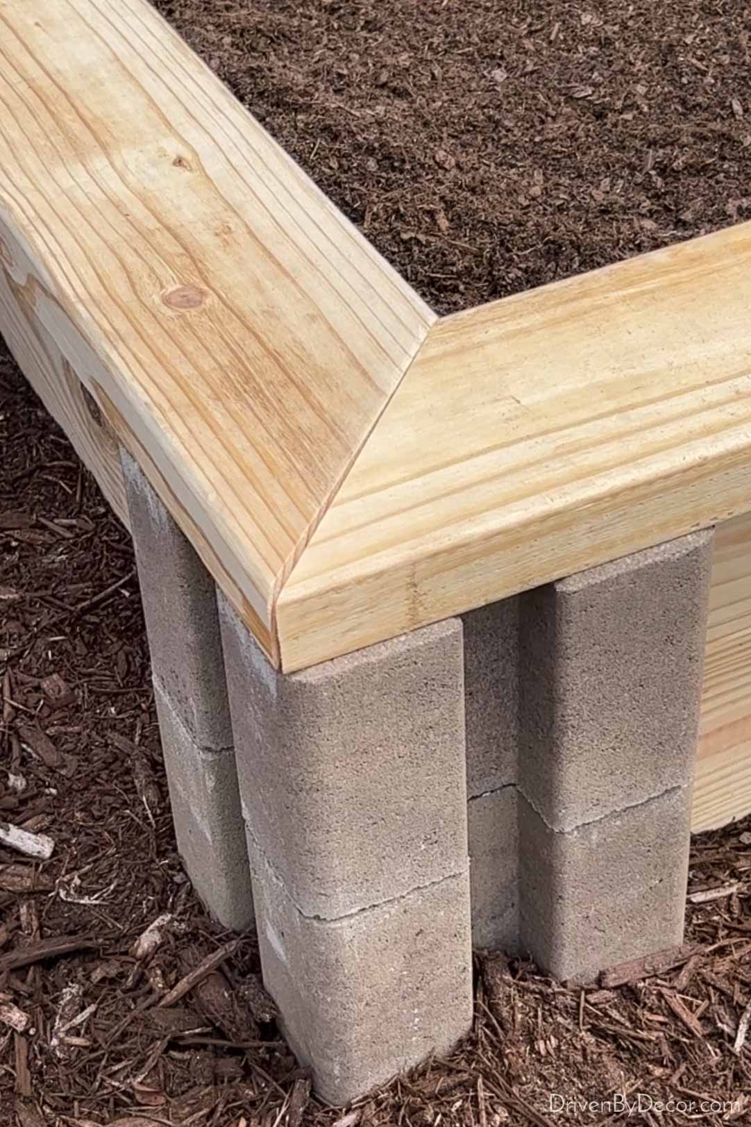 Mitered wood corners on top of raised garden bed