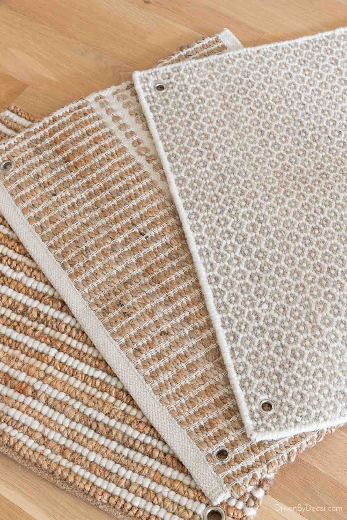 Three neutral area rugs