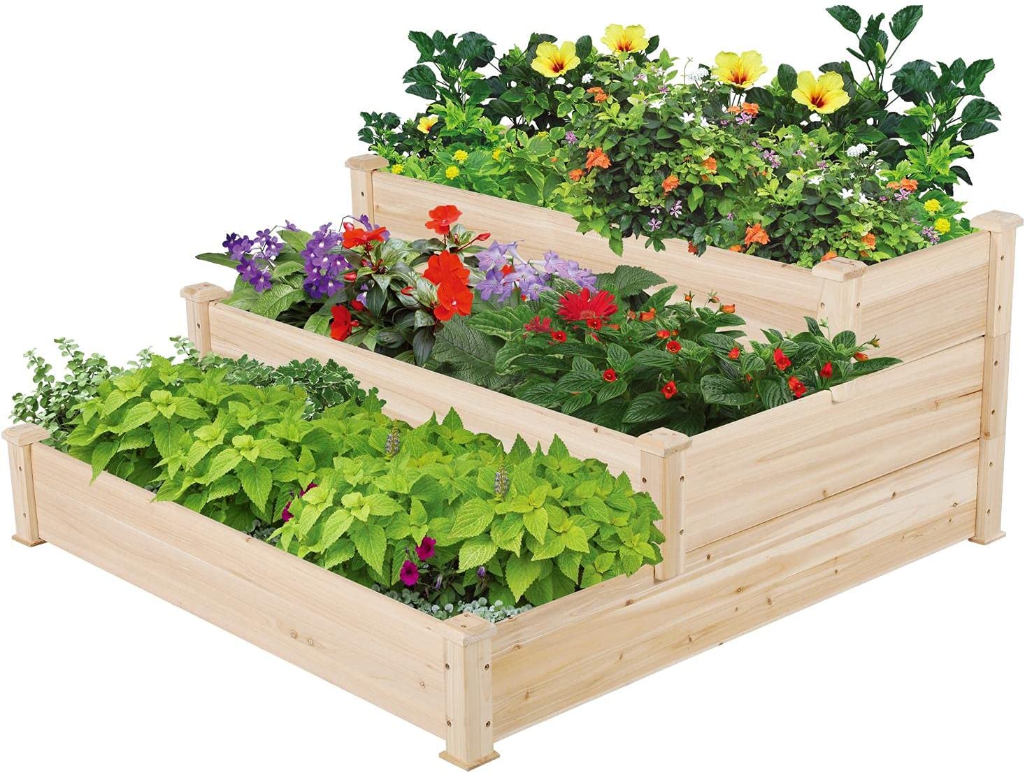 Wood tiered raised garden bed