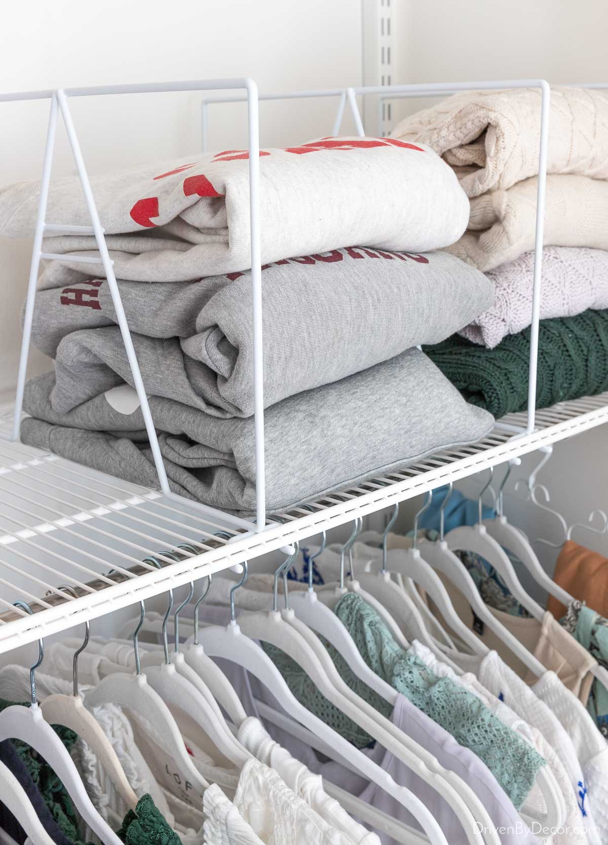 Wire shelf dividers for closet organization