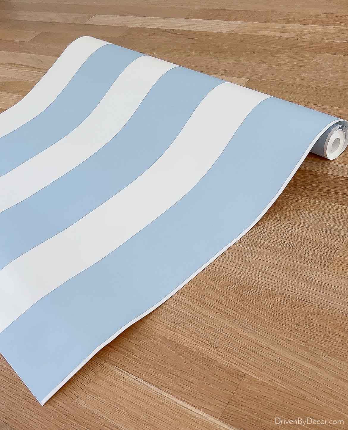 Blue and white striped peel and stick wallpaper