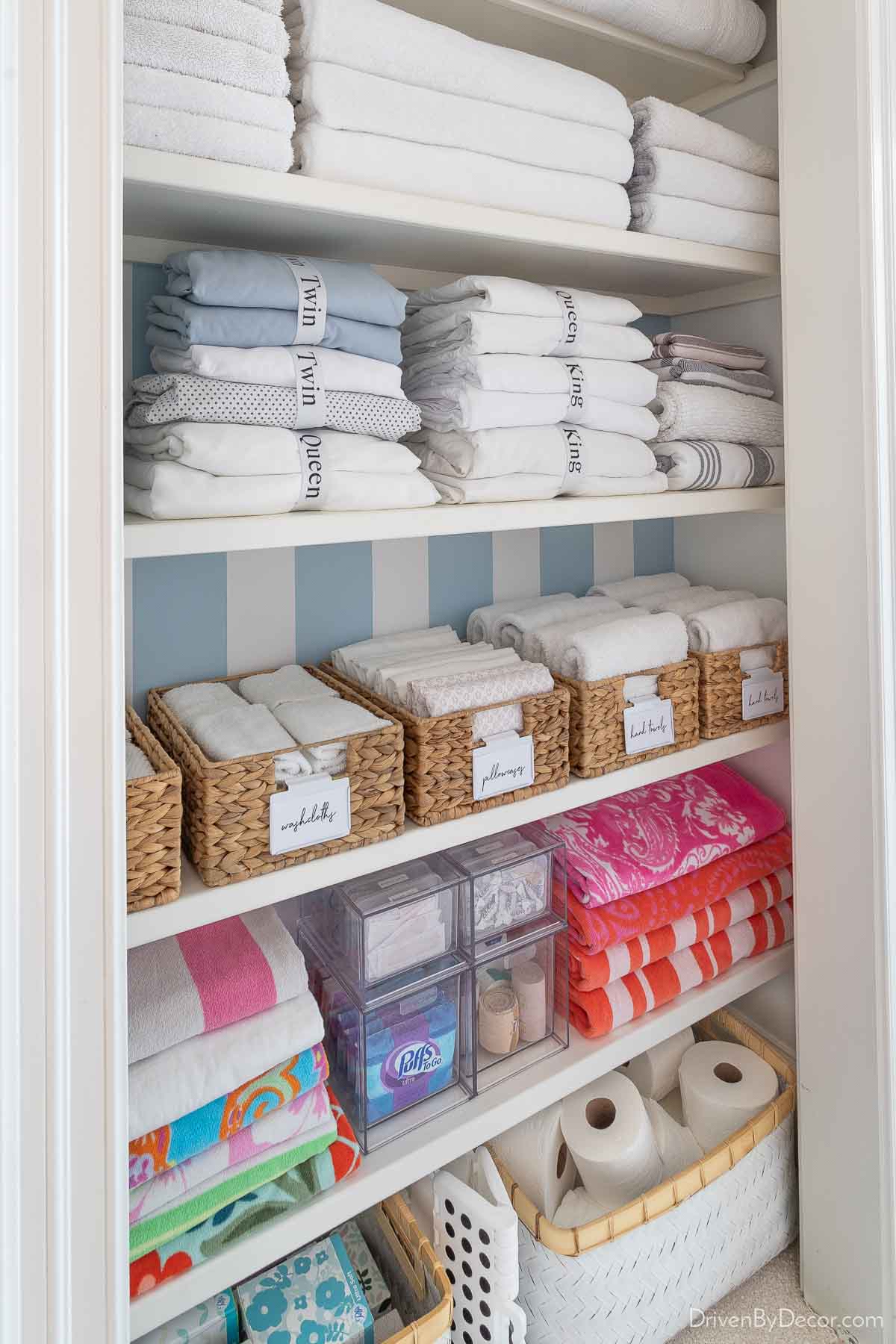 Organized linen closet