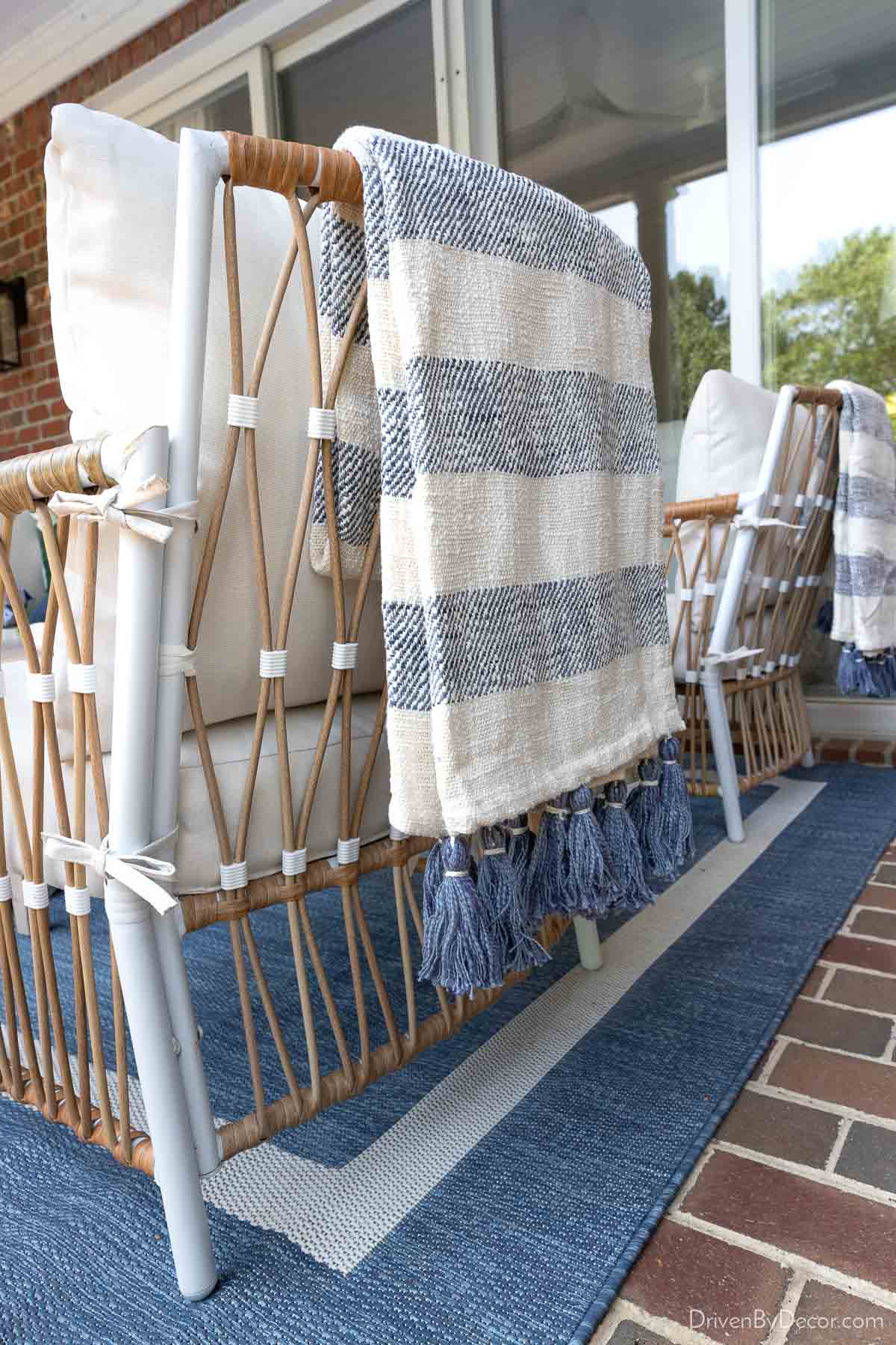 Throw blanket on back of outdoor chair